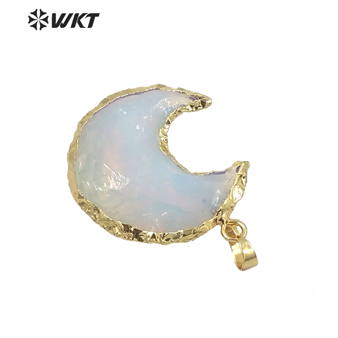 WT-P1570 Wholesales Gold Electroplated Natural Hammer Raw Opal Stone Moon Pendant Hot Gold Natural Crescent Moon Opal Pendants