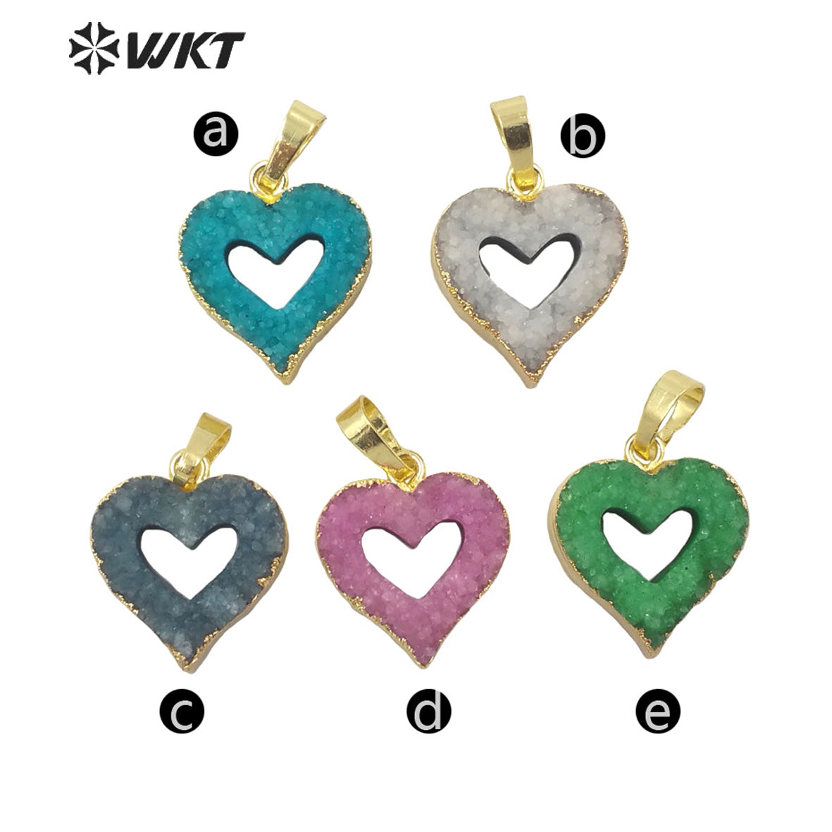 WT-P1668 Wholesale Fashion Small Hollow Heart Druzy Quartz Pendant Resist Tarnishable Gold Trim Druzy Heart Pendant