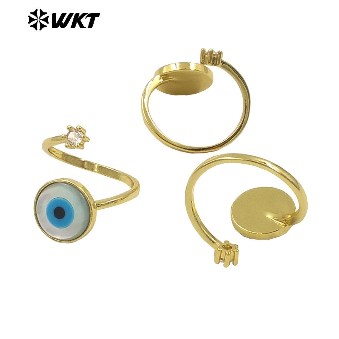 WT-MPR098 WKT New Design 18K Real Gold Plated Natural Round Shell Eye With Zircon Charms Fashion Lady Ring
