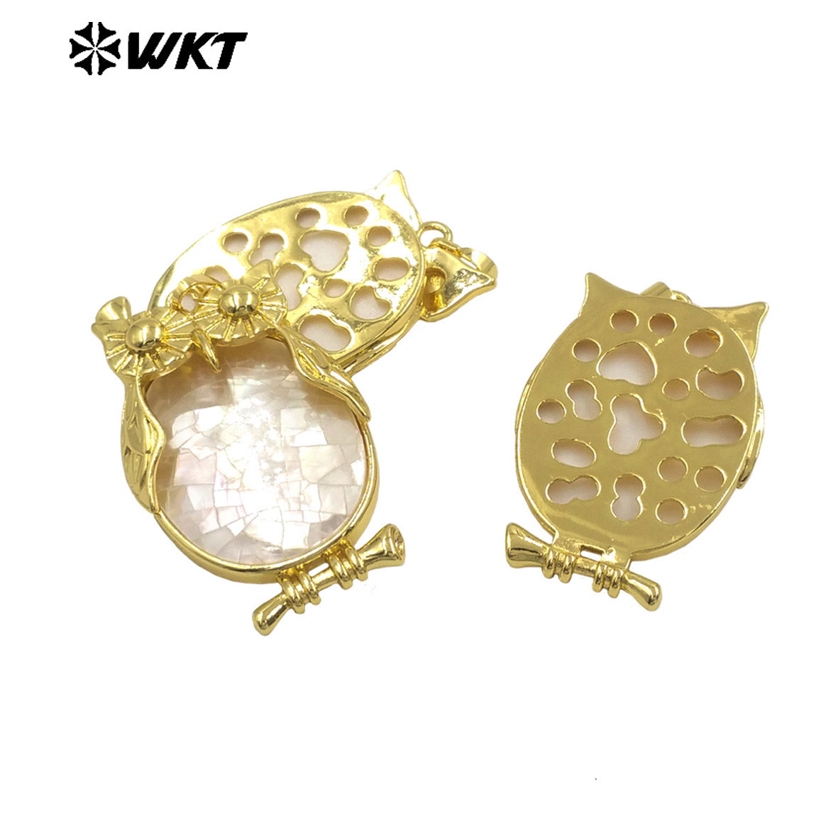 WT-JP439 Newest Lovely Gold Electroplated Natural Shell Owl Shape Boutique Pendant For Unique Jewelry DIY Accessories