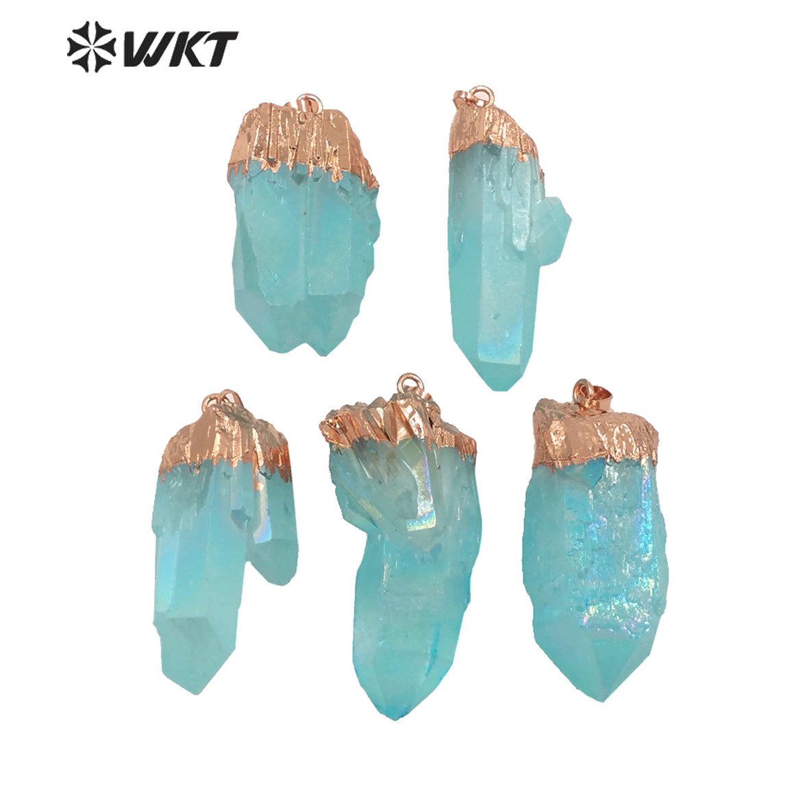 WT-P1610 Amazing Light Aqua Aura Crystal Pendant Women Fashion Rose Gold Spirit Quartz Point Aqua Stone Pendant in Natural