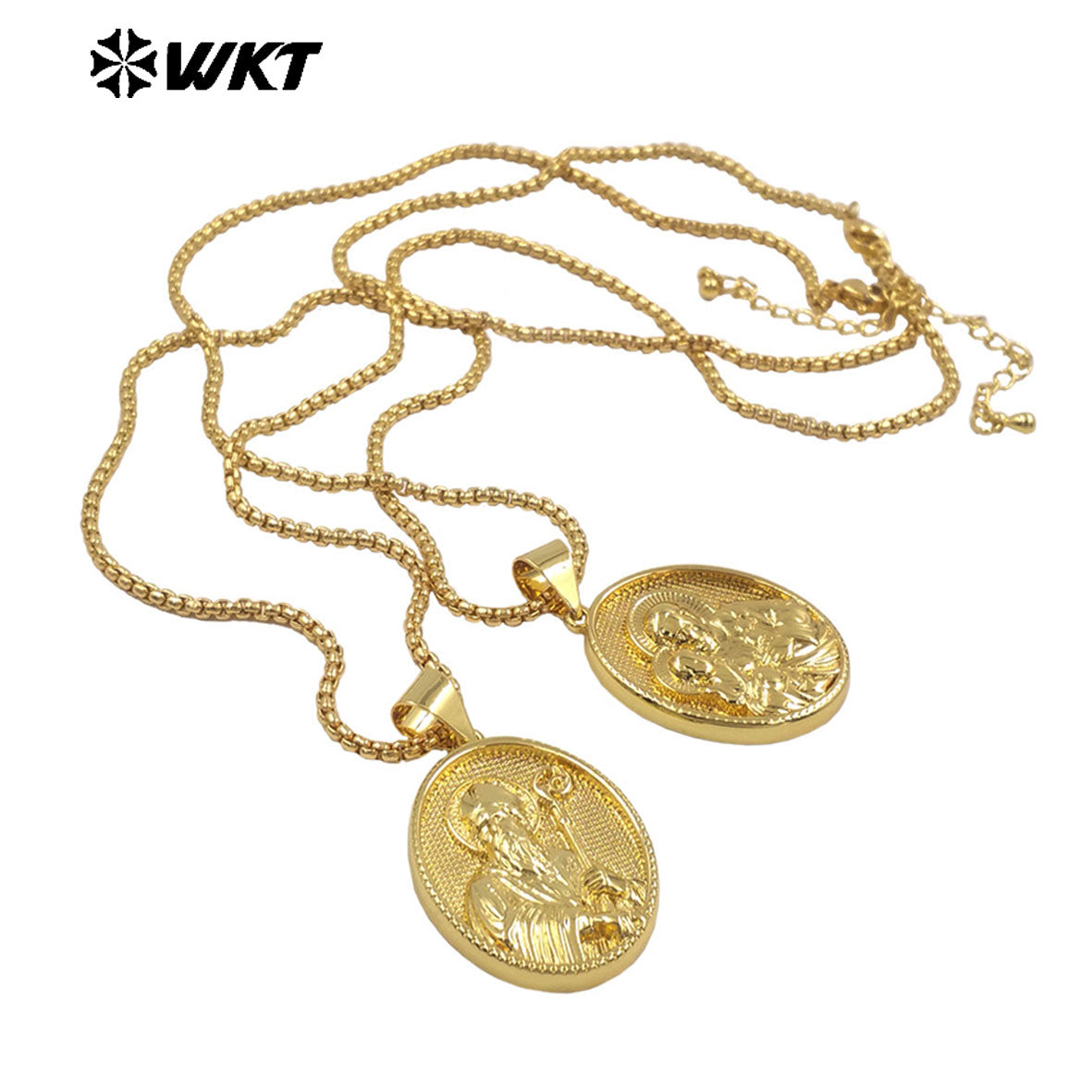 WT-JFN35 New Sales Yellow Brass Oval Shape Religion Pendant Necklace Multi Patterns Gold Plated Chain Women Daily Wearing