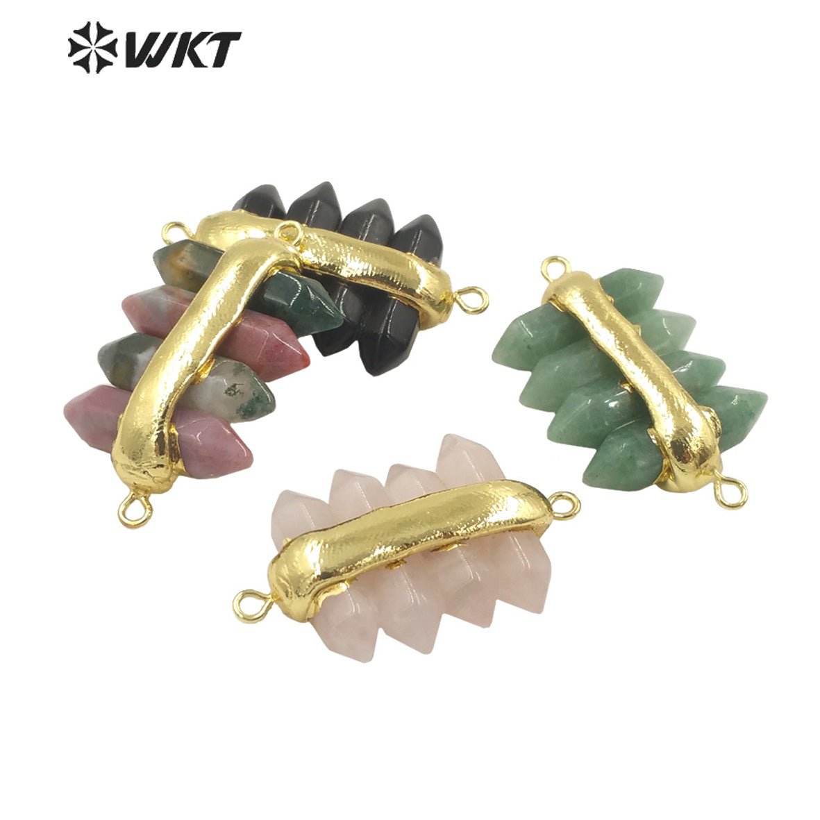 WT-N1460 WKT NEW Design Double Gemstone Point Rose Quartz Amethyst Energy Lucky Stone Necklace Many Colors Available