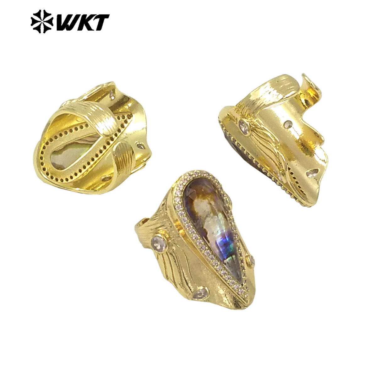 WT-MPR090 Gorgeous Spring Design Big Cocktail 18K Resist Tarnishable Abalone Shell Women Souvenir Ring