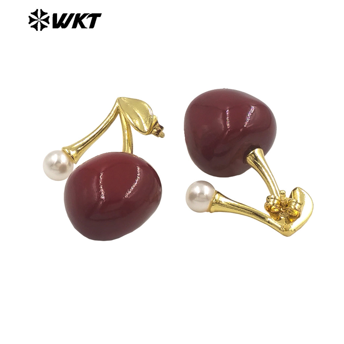 WT-ME122 Exquisite Cherry Design Women Earrings Yellow Brass With Drop Oil Gold Plated Red And White Color Good Quality Jewelry