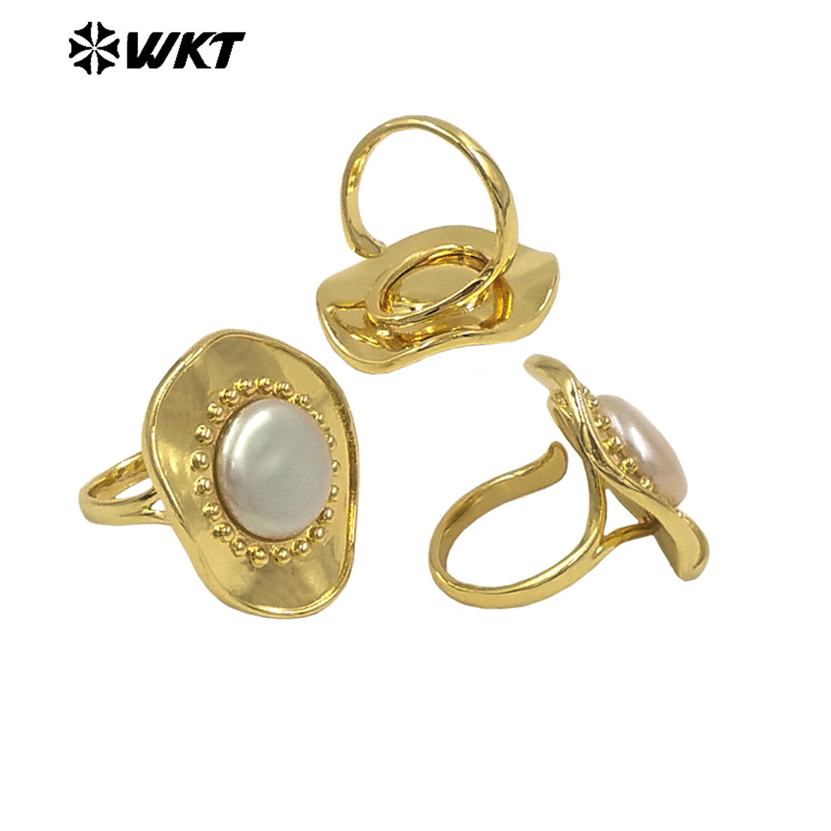 WT-MPR134 Newest Style Gorgeous Natural One Big Freshwater Pearl Cocktail Ring for Daily Match in 18K Gold Plated