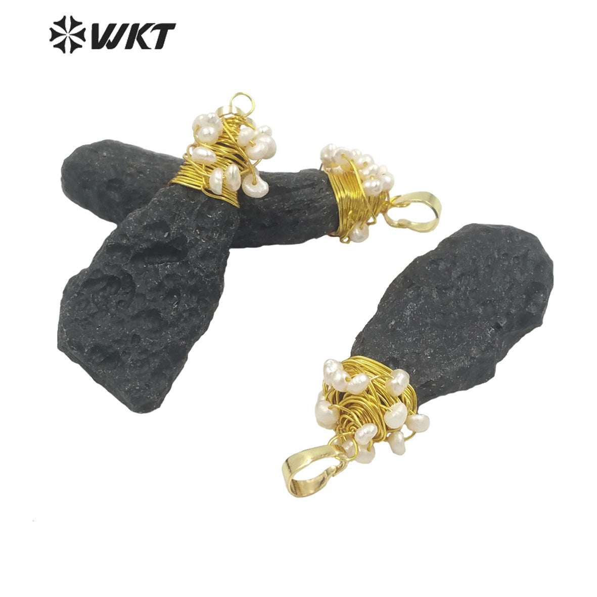 WT-N1426 Black Meteorite Necklace 20inch Long Boho Beads 18k Yellow Gold Beads Necklace Gemstone Casual Long Statement Necklace