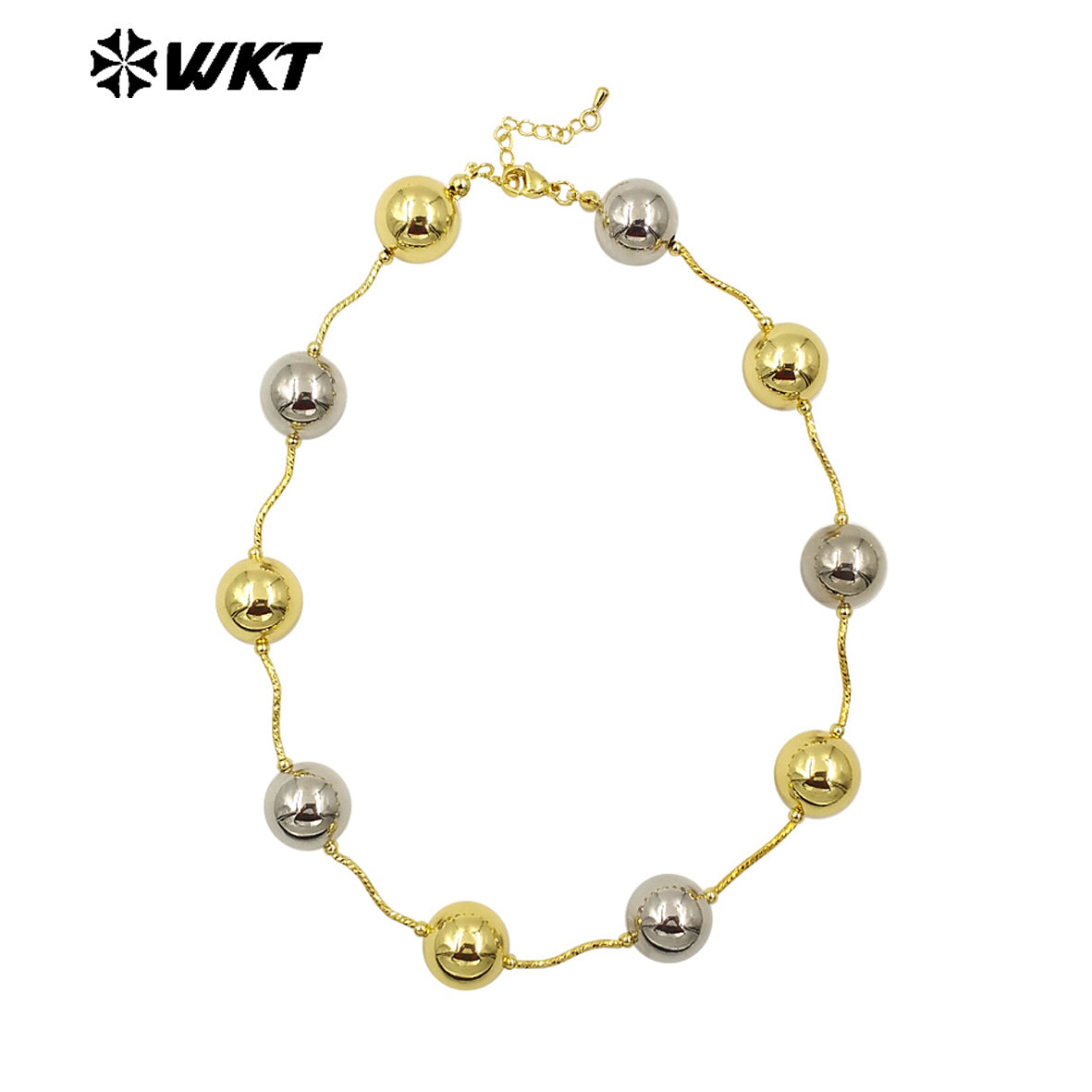 WT-JFN07 Wholesale Fashion 18K Gold Plated Resist Tarnishable Round Big Brass Ball Beads Necklace With Popular Connect Pipe