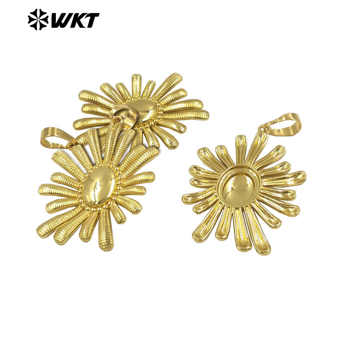 WT-N1482 WKT Wholesale Newest Fashion Gold Plated Metal Carved Resist Tarnish Flower Pendant Necklace