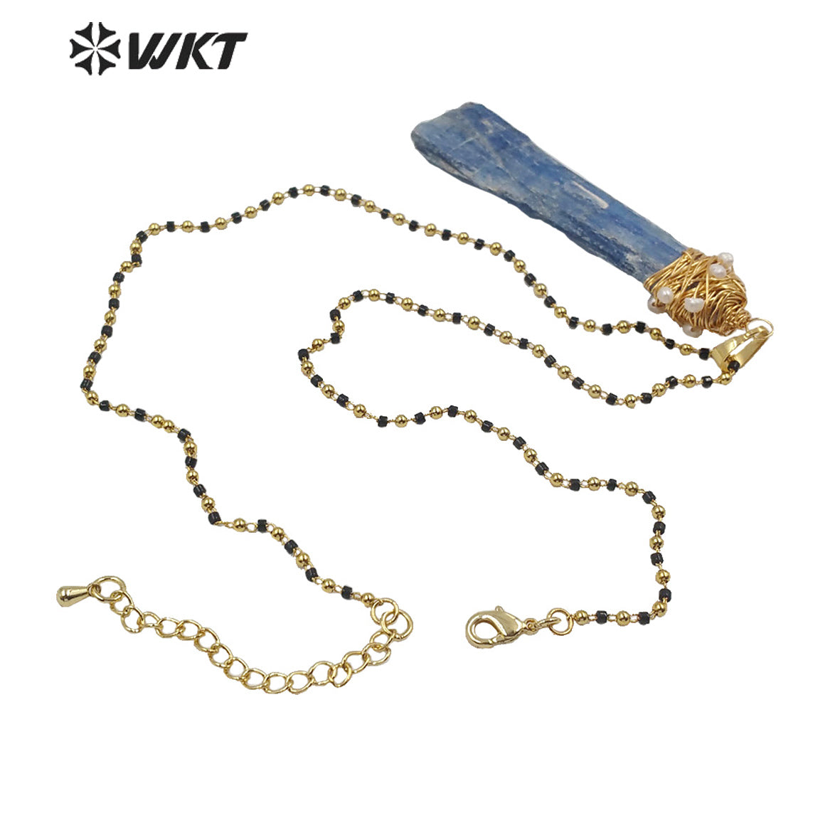 WT-N1217 Popular Wire Wrapped Blue Kyanite Necklace Fashion Lady Charm Jewelry Raw Blue Kyanite Necklace