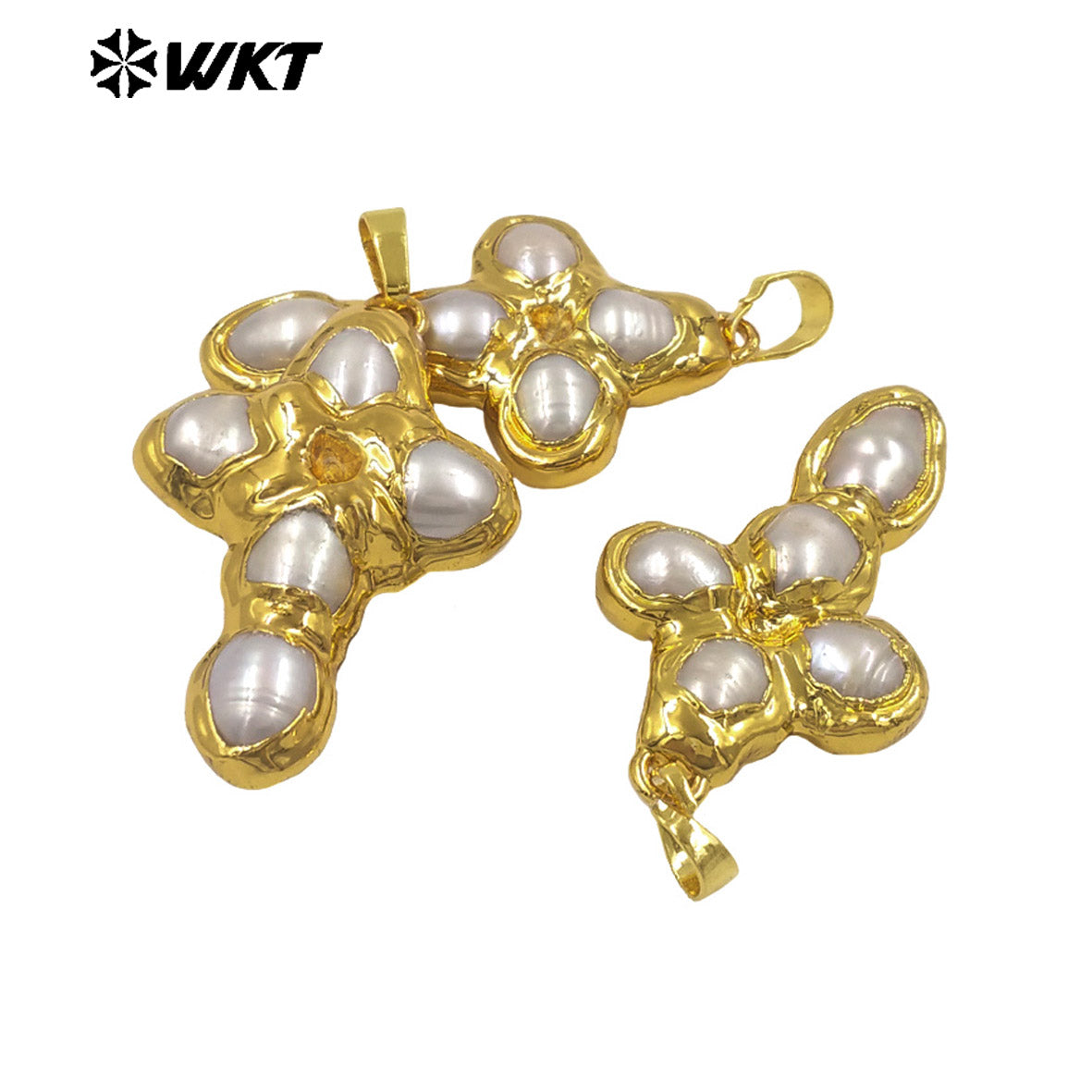 WT-JP436 Popular Sales Gold Plated Cross Shape Natural Freshwater Pearl Little Charm Pendants High Quality Boutique Accessories