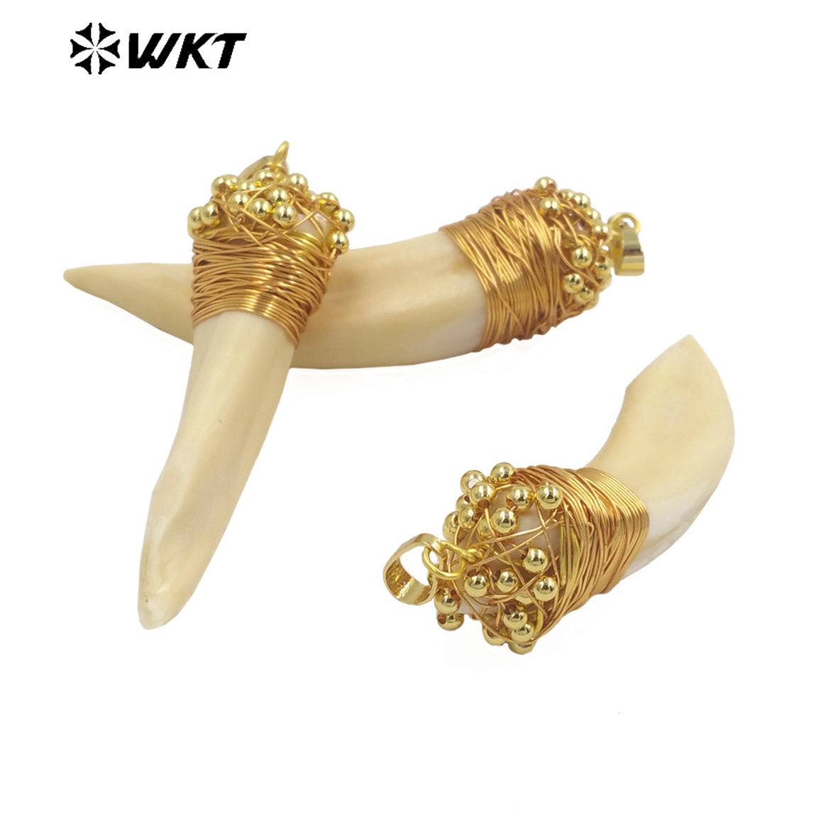 WT-P1913 New Elephant Teeth Design Punk Pendant 18k Real Gold Plated Claw Setting Oval Teeth Pendants for Birthday