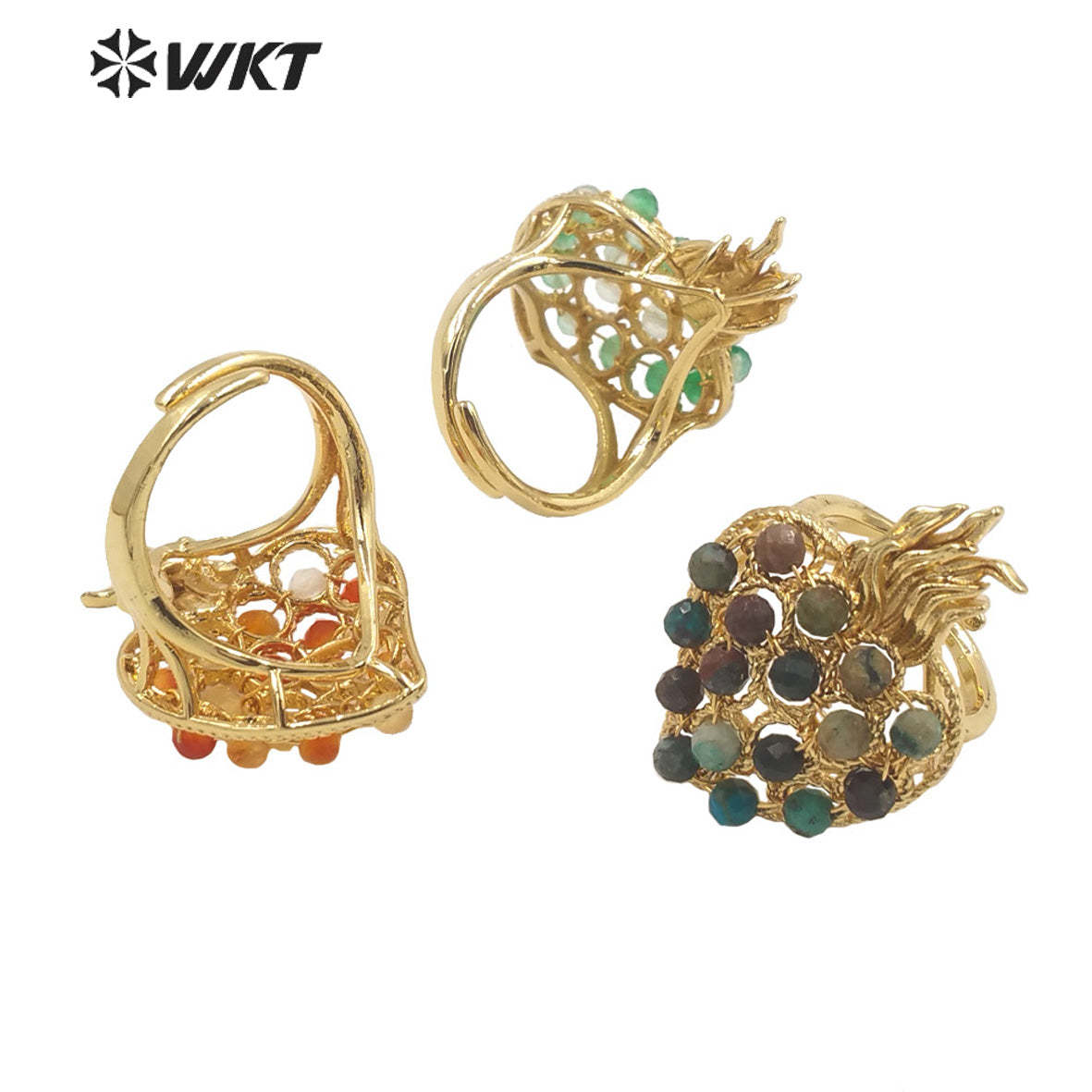 WT-R454 WKT New Design 18k Gold Plated Handmade Gemstone Fire Torch Ring Natural Precious Birthday Stone Ring