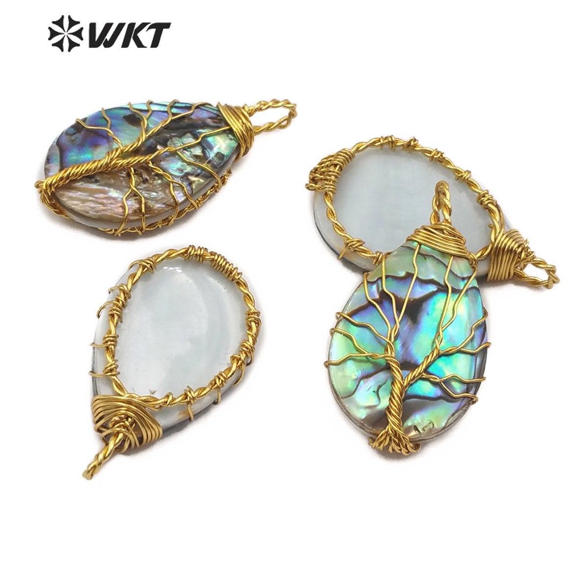 WT-JP147 Hot Sales Hand Make Wire Wrap Teardrop Abalone Shell Pendant Popular Drop Abalone Pendant