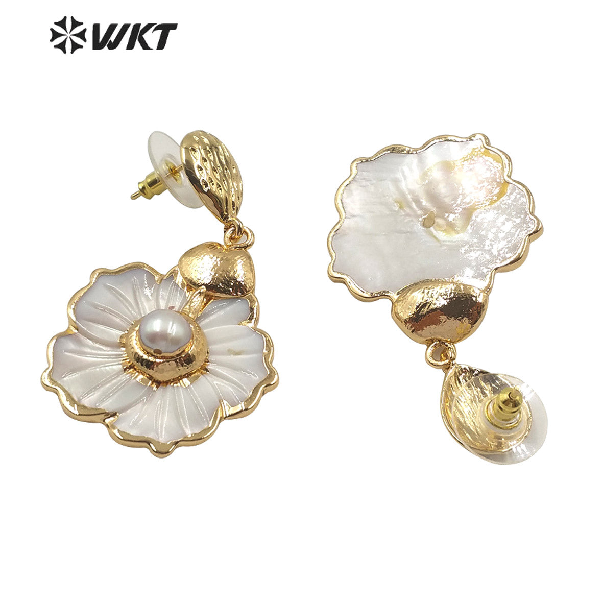 WT-E592 Newest White Flower Dangle Earring With Natural Pearl Charm Fashion Women Natural White Shell Earring