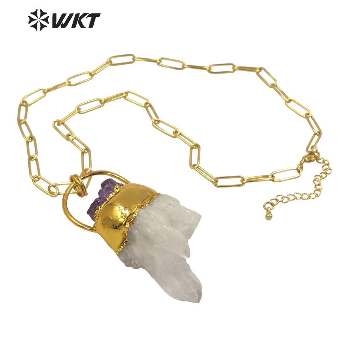 WT-N1275 Unique New Design Popular Natural Cluster Quartz Necklace With Amethyst Decorative Fashion Gold White Crystal Necklace