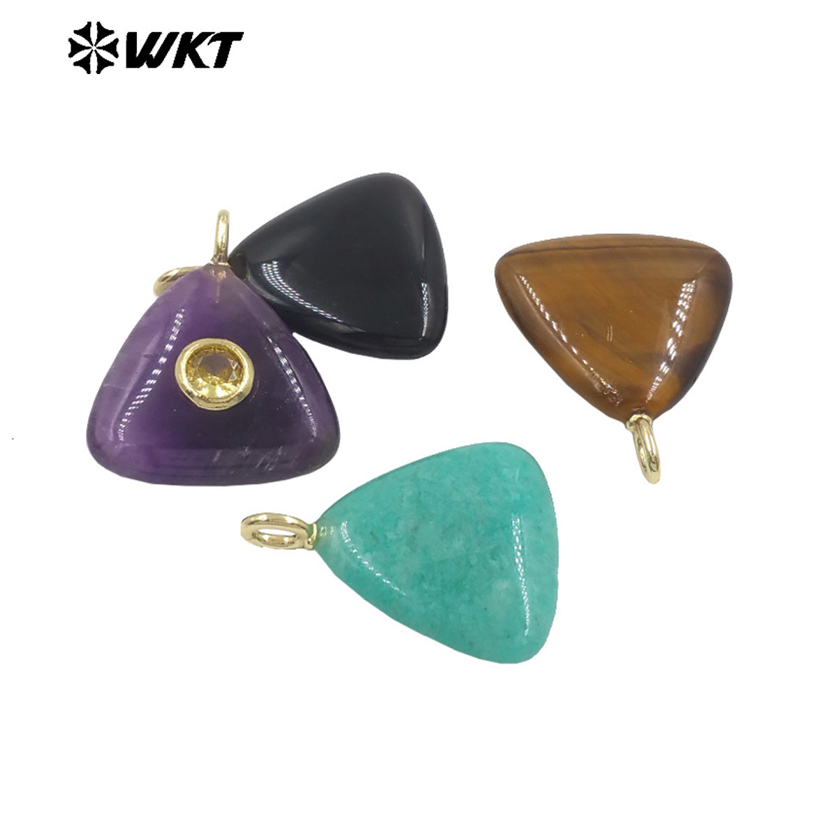 WT-P2021 High Quality Lovely Triangle Rose Quartz Natural Gemstones And Zircon Pendants For Necklace Decoration Charms