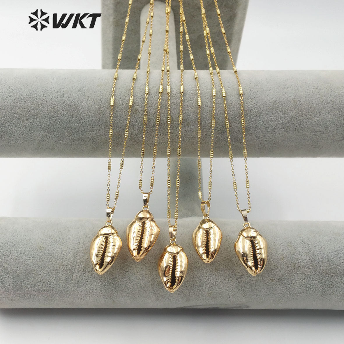 WT-JN081 Bohemian Style Natural Sea Shell Jewelry With 18K Full Gold Dipped for Women Shell Pendant Natural Cowrie Necklace