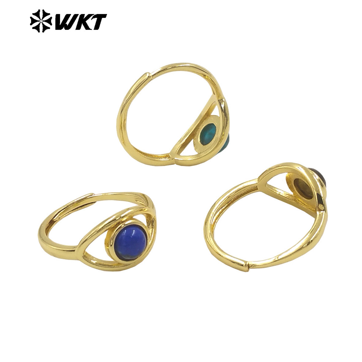 WT-R538 Wholesale Fashion Gold Plated Charming Eye Shape With Natural Amazonite Gemstone Party Ring in Adjustable Size