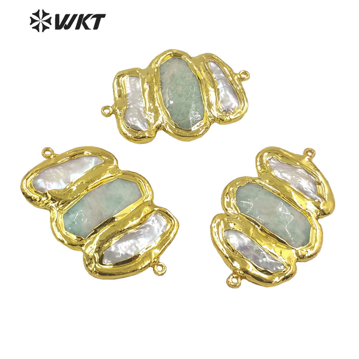 WT-JP248 Wholesale Triple Stone Mix Pearl Design Fashion Women Double Loops Gold Electroplated Stone Connectors for Necklace