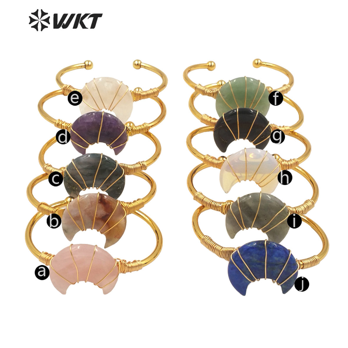 WT-B604 Natural Stone Bangles Delicate Crescent Stone Bangles Opening Adjustable Charming Bamgles Natural Gemstone Bangles