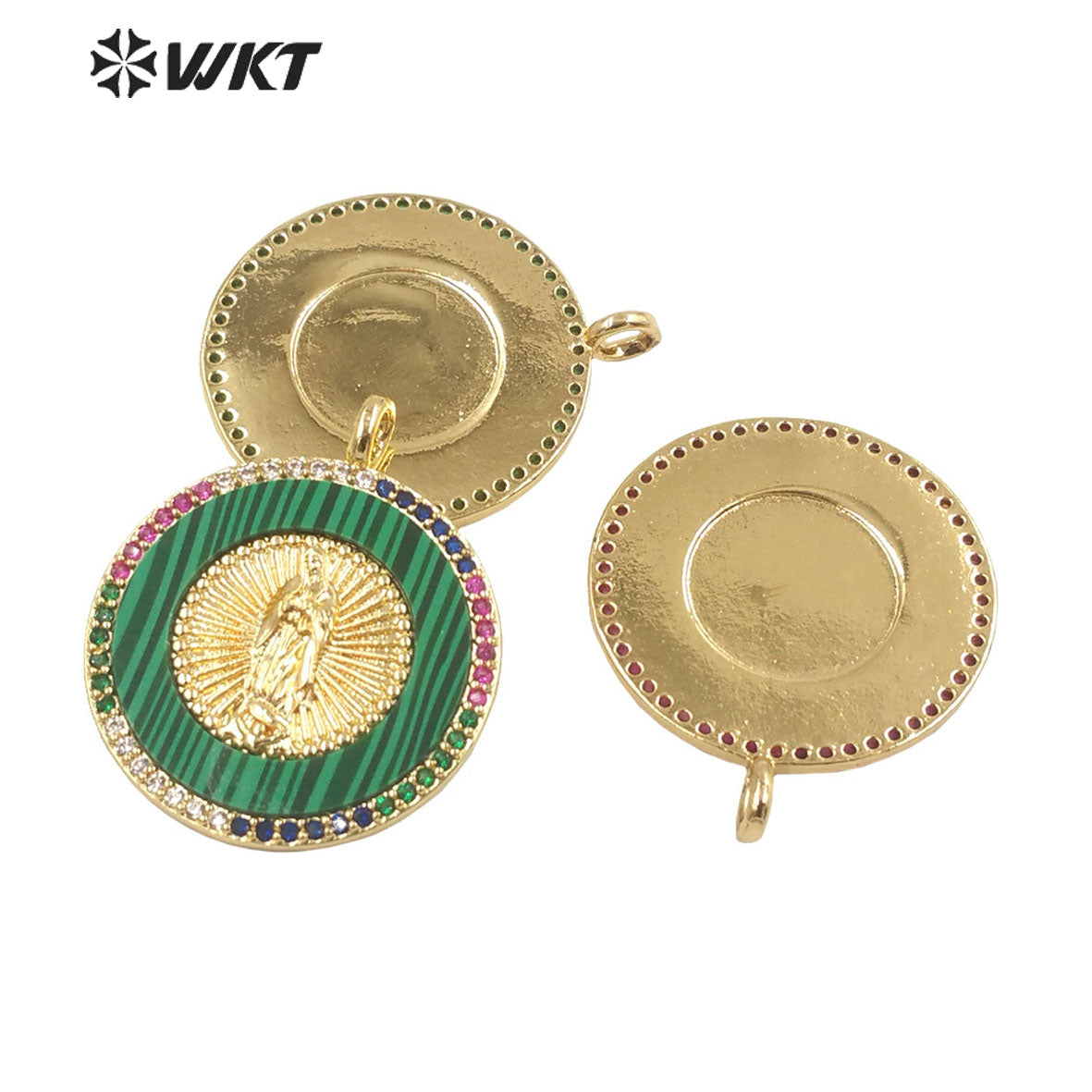 WT-MP272 Newest Vintage Style Ball Shaped Natural Malachite Stone &Cubic Zircon Madonna Design Pendant