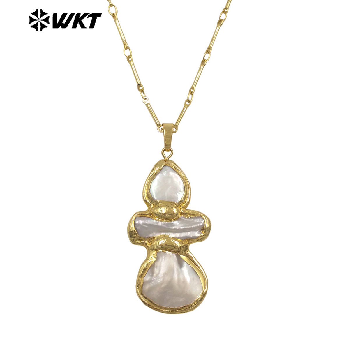 WT-JN344 Exquisite Gold Electroplated Natural Freshwater Pearl And Shell Gourd Shape Pendant Necklace For Unique Jewelry Gift