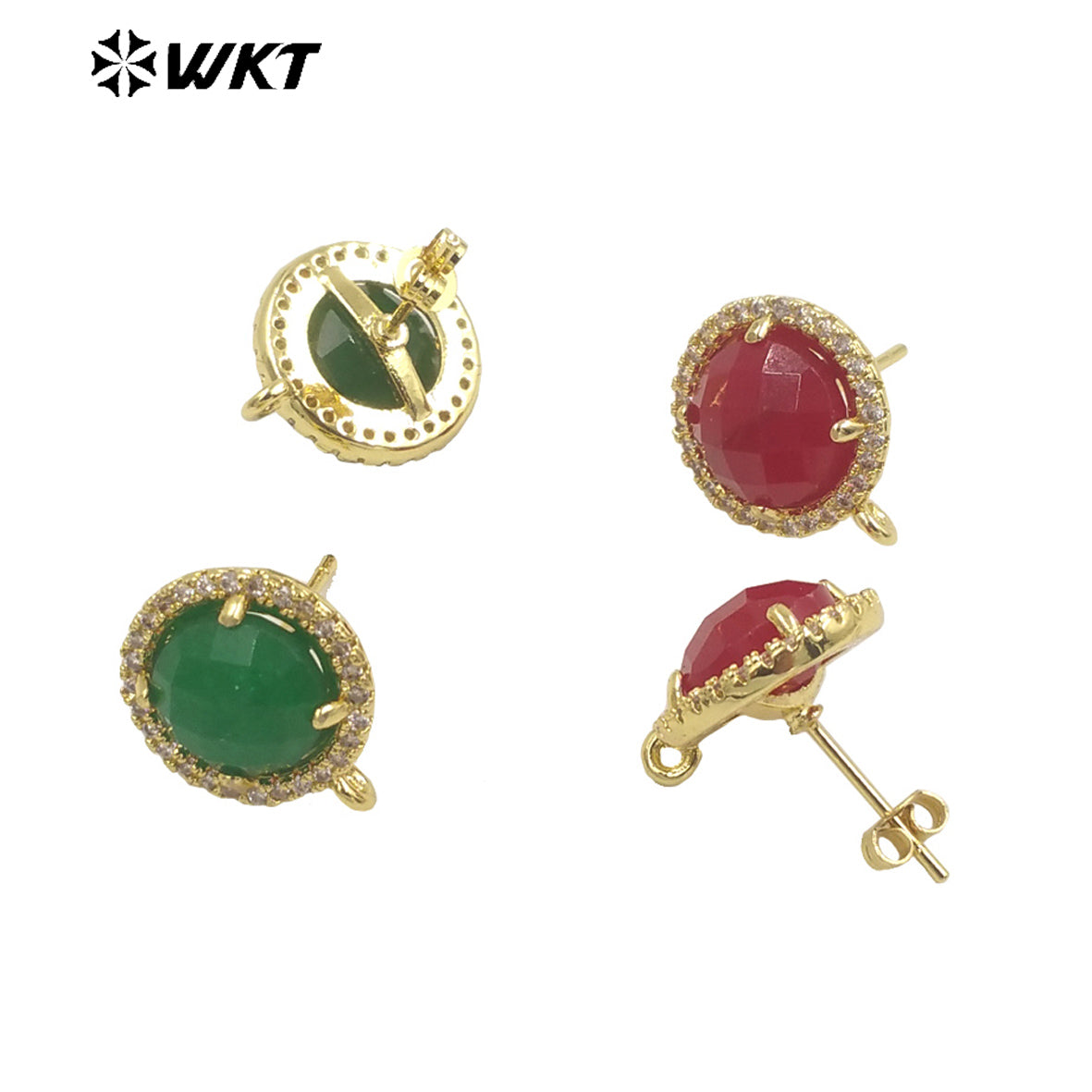 WT-JFE82 WKT Elegant 10mm Round 18k Gold Plated Claw Setting Stone Earring Hoops for DIY Making Fashion Gemstone Studs Findings
