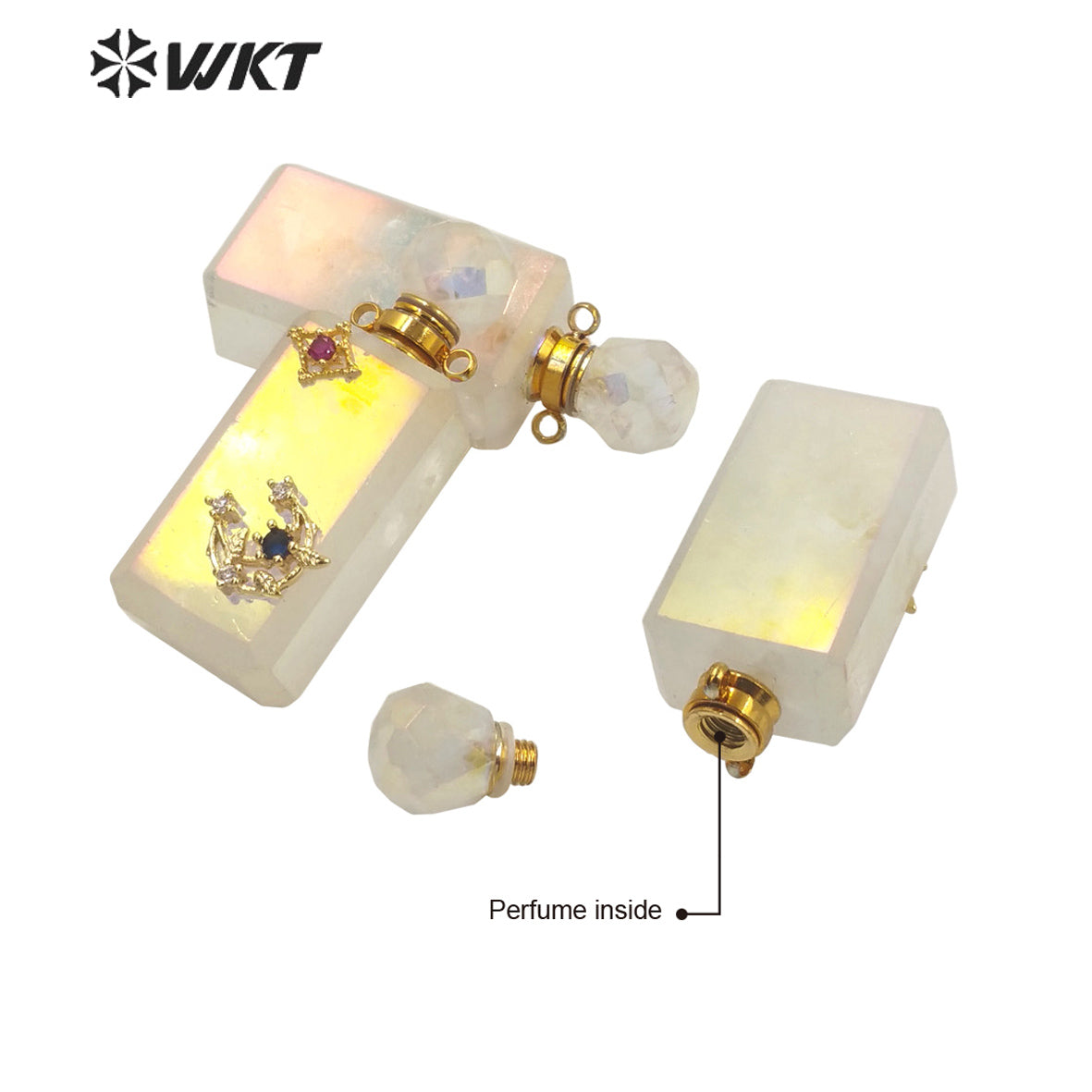WT-P1692 Factory Directly Sale Fashion Angel Aura Crystal Quartz Stone Perfume Bottle Pendant Gold Cz Charm Crystal Pendant