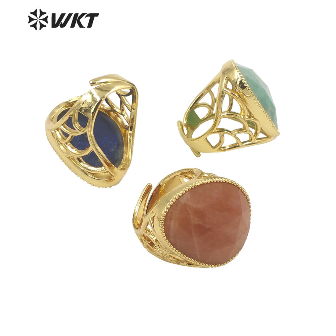 WT-R487 WKT Fashion Design Trendy Gift for Women Oval Shaped Colorful High Quality Gorgeous Natural Gemstone Stone Ring