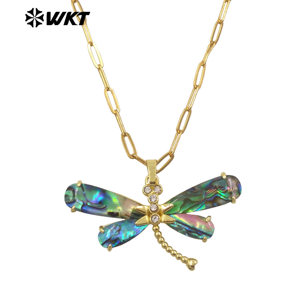 WT-JN336 Wonderful Exquisite Gold Plated Natural Abalone Shell Dragonfly Shape Necklace For Ladies Elegant Daily Wearing Jewelry