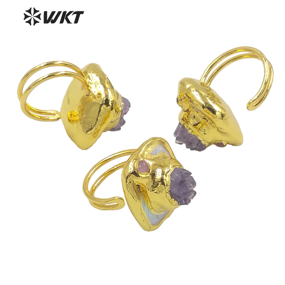 WT-MPR030 Sophisticated Design Ring Craft Pearl Ring Natural Stone Amethyst Shape 18k Gold Plated Women Stone Rings