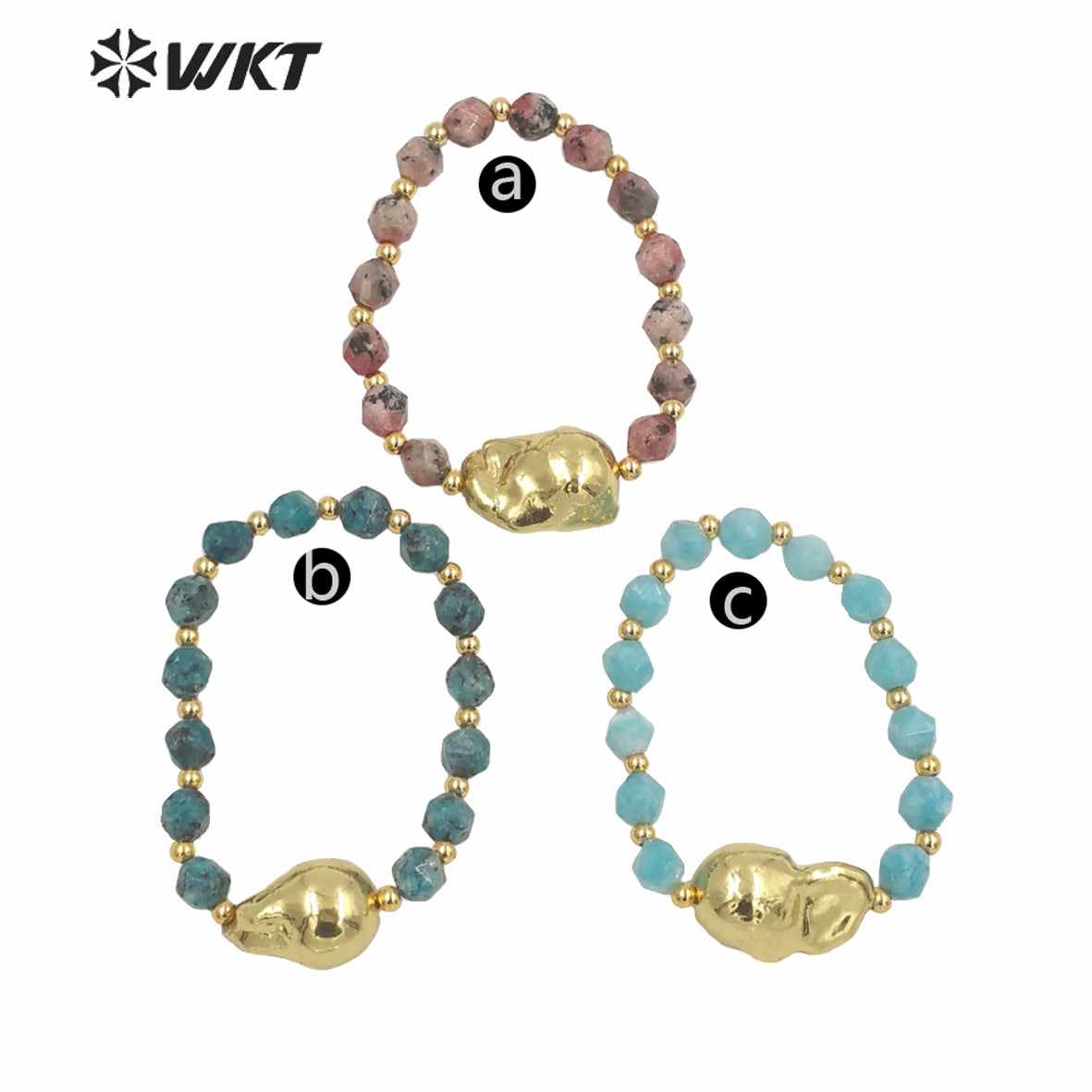 WT-MPB024 Wholesale Gold Electroplated Stone Beads Bracelet Full Gold Dipped Baroque Pearl Stone Bracelet for Women