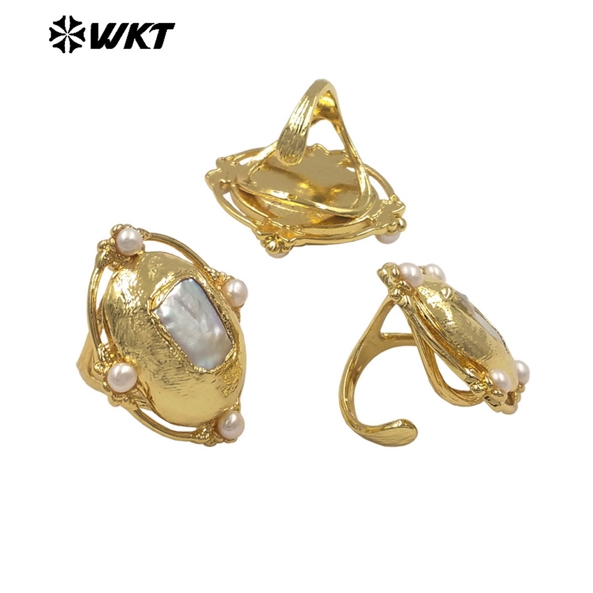 WT-MPR147 Wholesale New Design Unique Style Gold Electroplated Natural Freshwater Pearl Open Size Women Rings For Wedding Gift