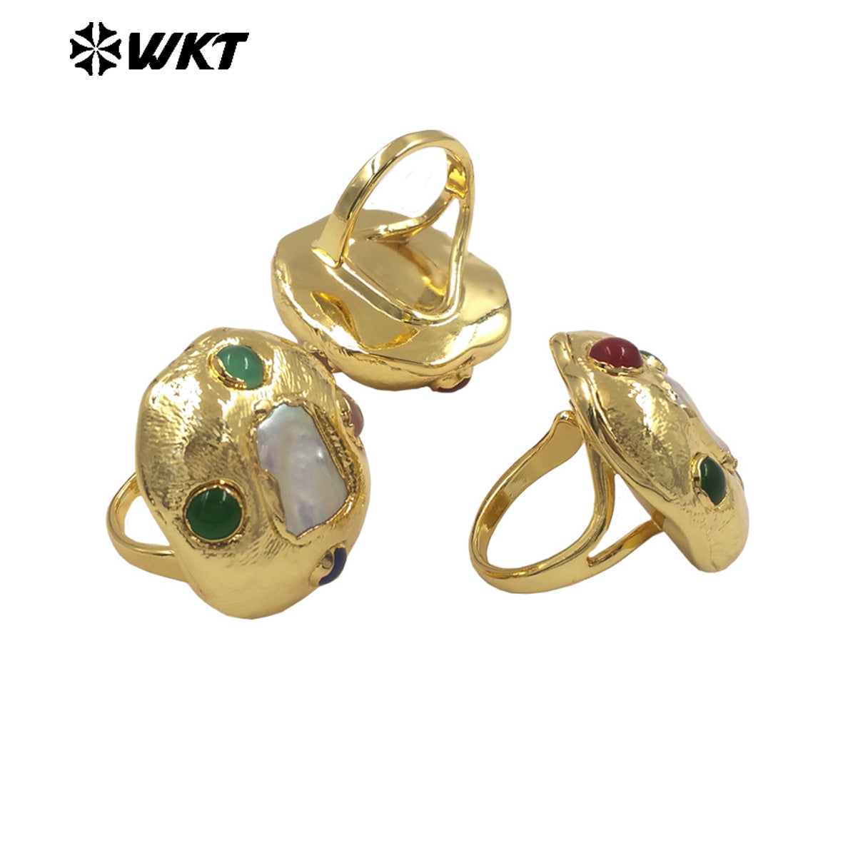 WT-MPR146 Wonderful Romantic Style 18K Gold Plated Natural Freshwater Pearl Multi Colors Rings For Ladies Daily Jewelry