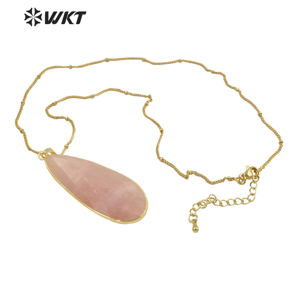 WT-N1347 WKT 2022 Attractive Natural Pink Stone Necklace Long Drop Rose Quartz Necklace for Girls Jewelry Necklace Wedding Party