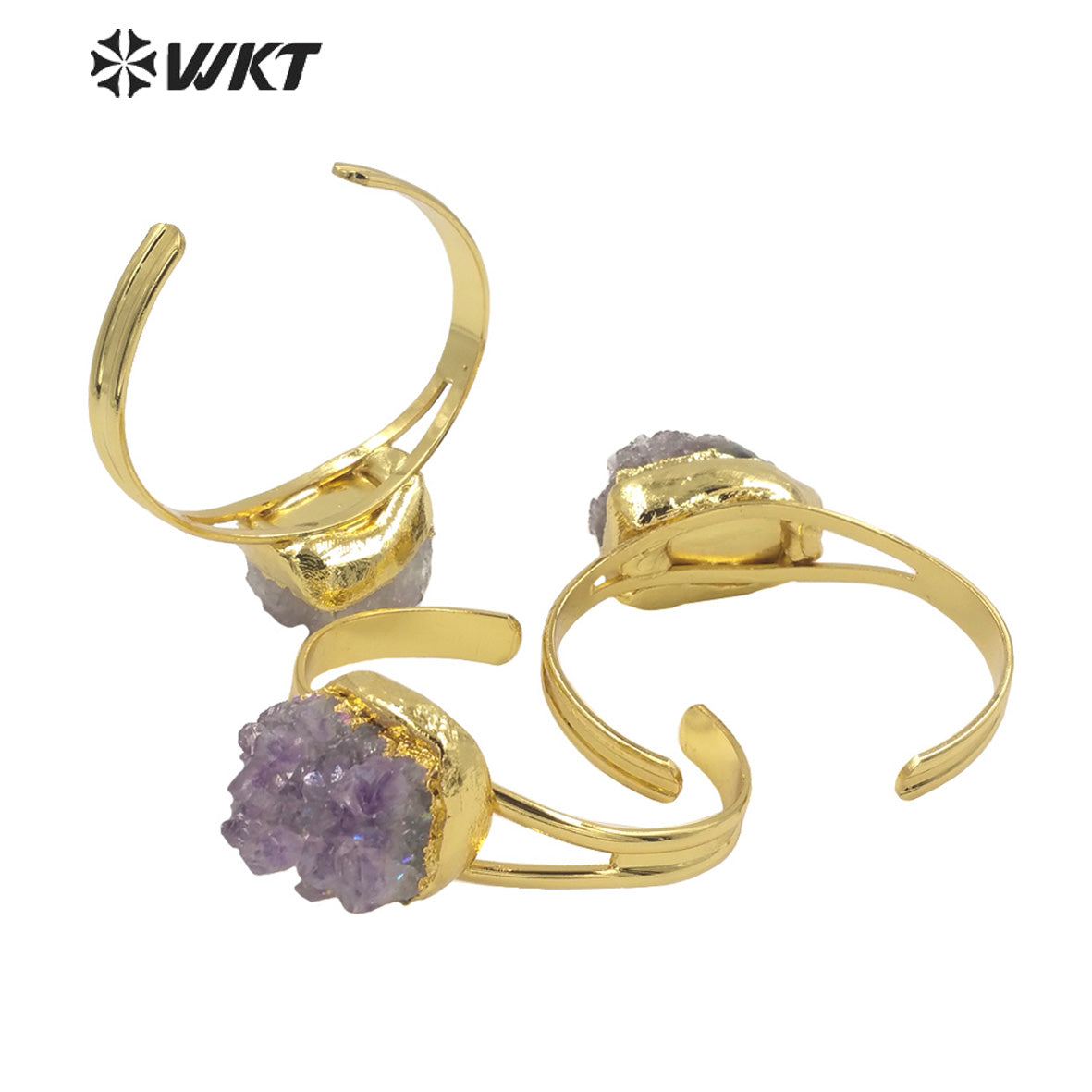 WT-B608 Druzy Amethyst Bangles European and American Style Fashion Women's Jewelry 18k Gold Plated Natural Crystal Bangles