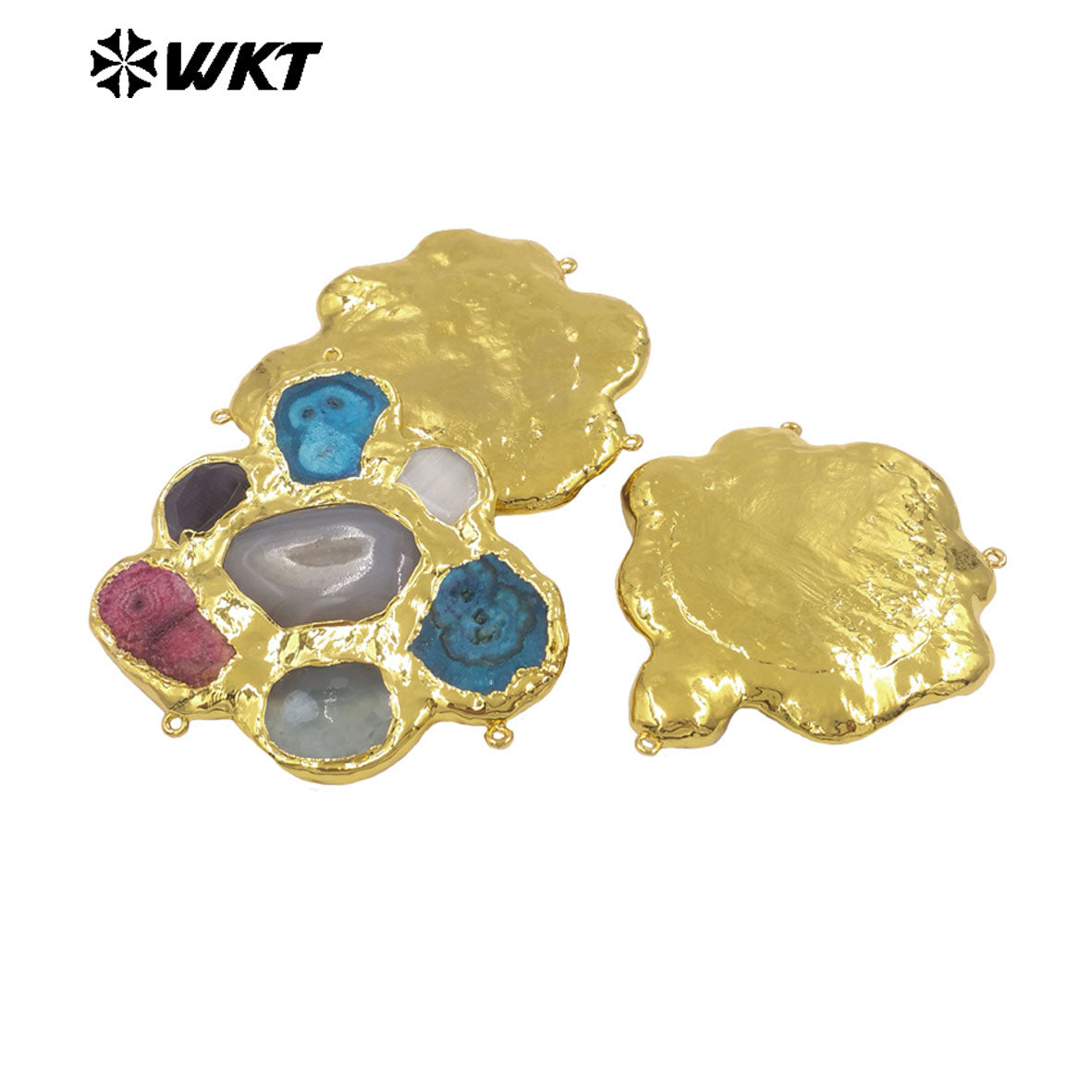 WT-C337 Amazing Three Hoops And Back Full Gold Plated Multi Natural Stones Connectors For Jewelry Connection Accessories