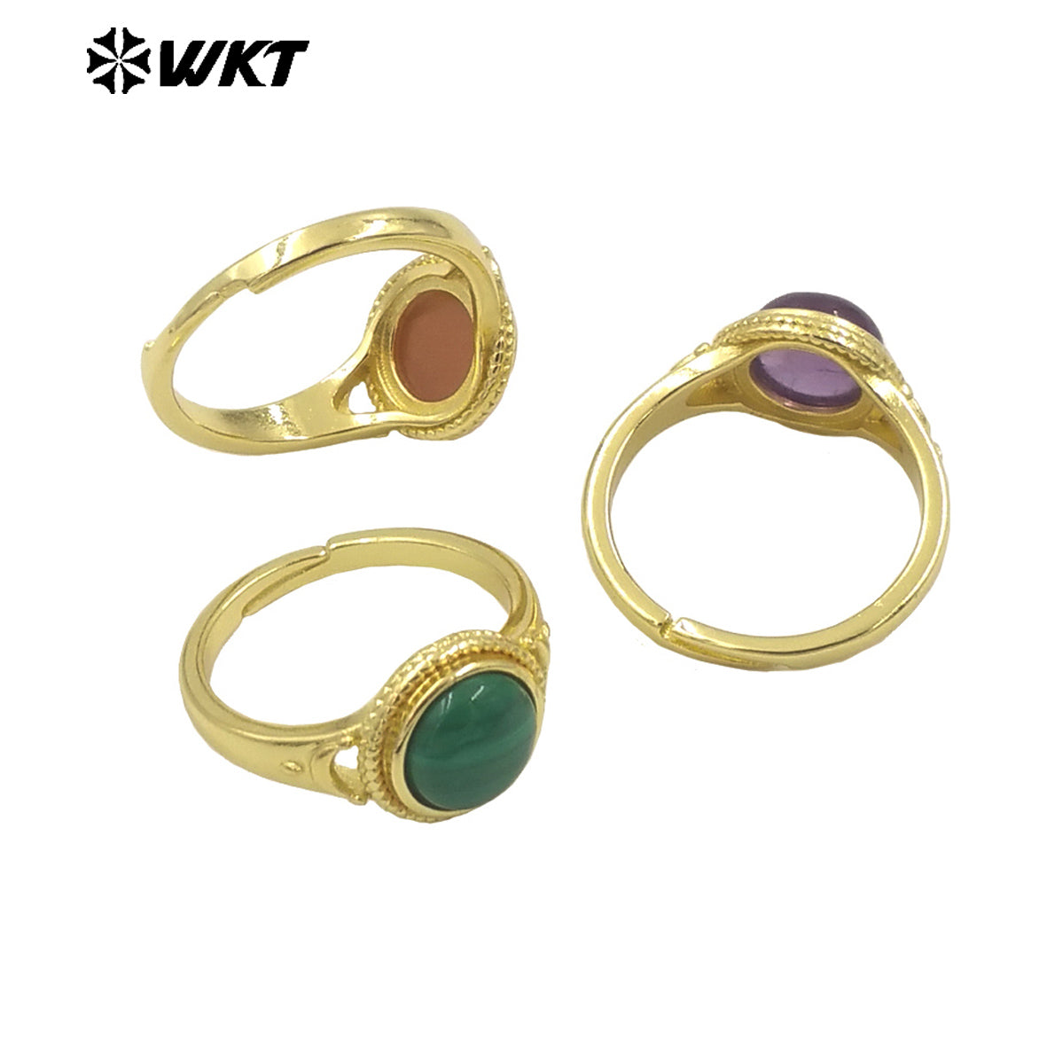 WT-R510 Wholesale Fashion Round Gemstone Made Charming 18k Gold Plated Adjustable Size Lady Stone Ring