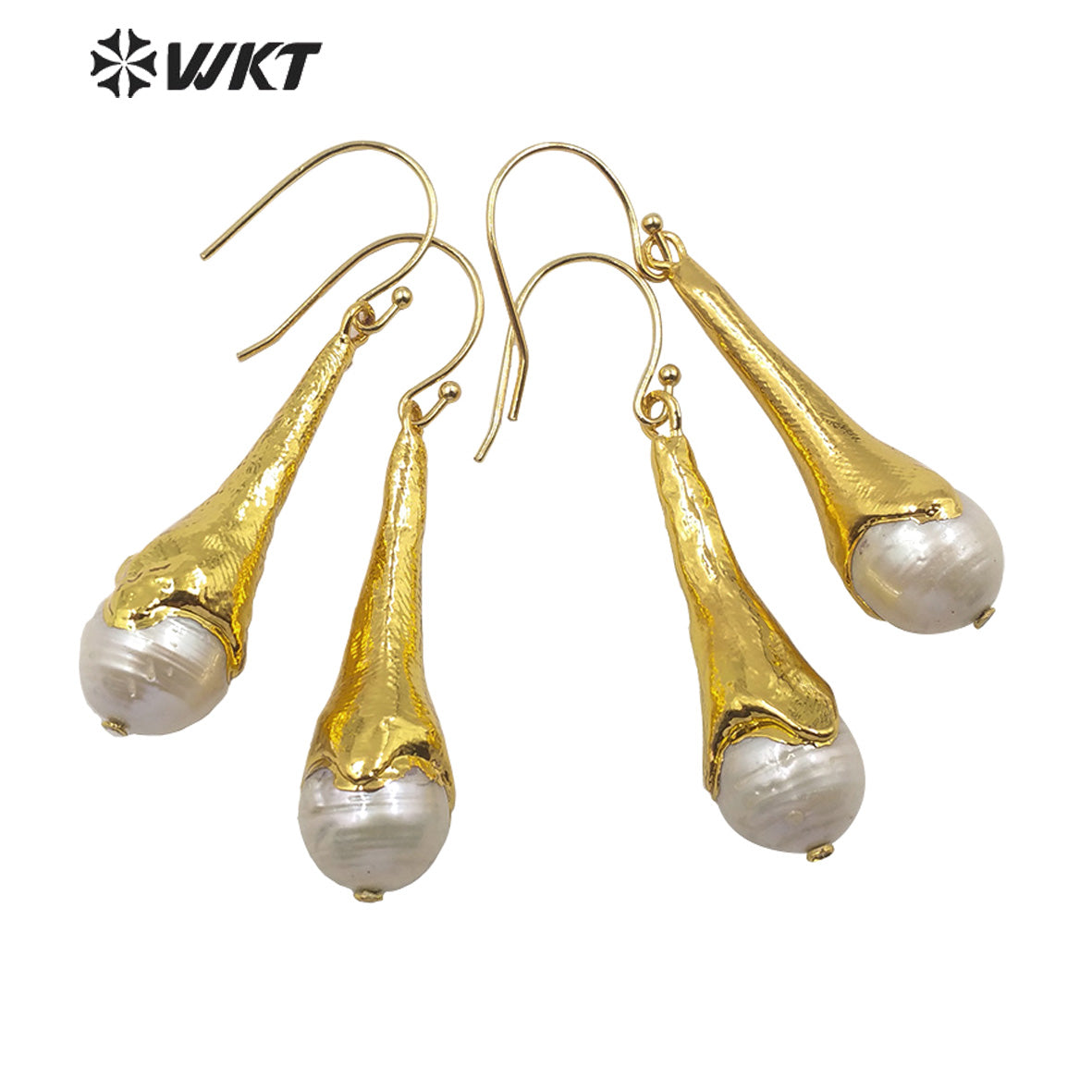WT-MPE005 Elegant Natural Baroque Pearl Long Earring Gold Plated Fashion Lady Boho Charm Jewelry Baroque Pearl Earring