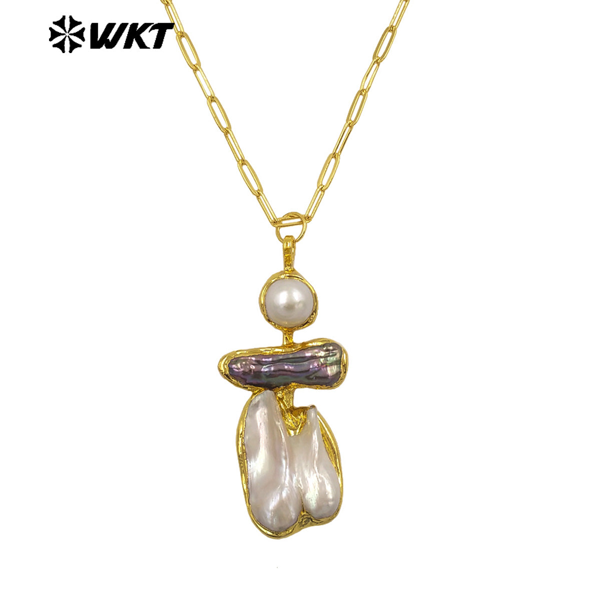 WT-JN335 18K Gold Electroplated Elegant Luxury Natural Irregular Freshwater Pearl Pendant Necklace Anniversary Jewelry