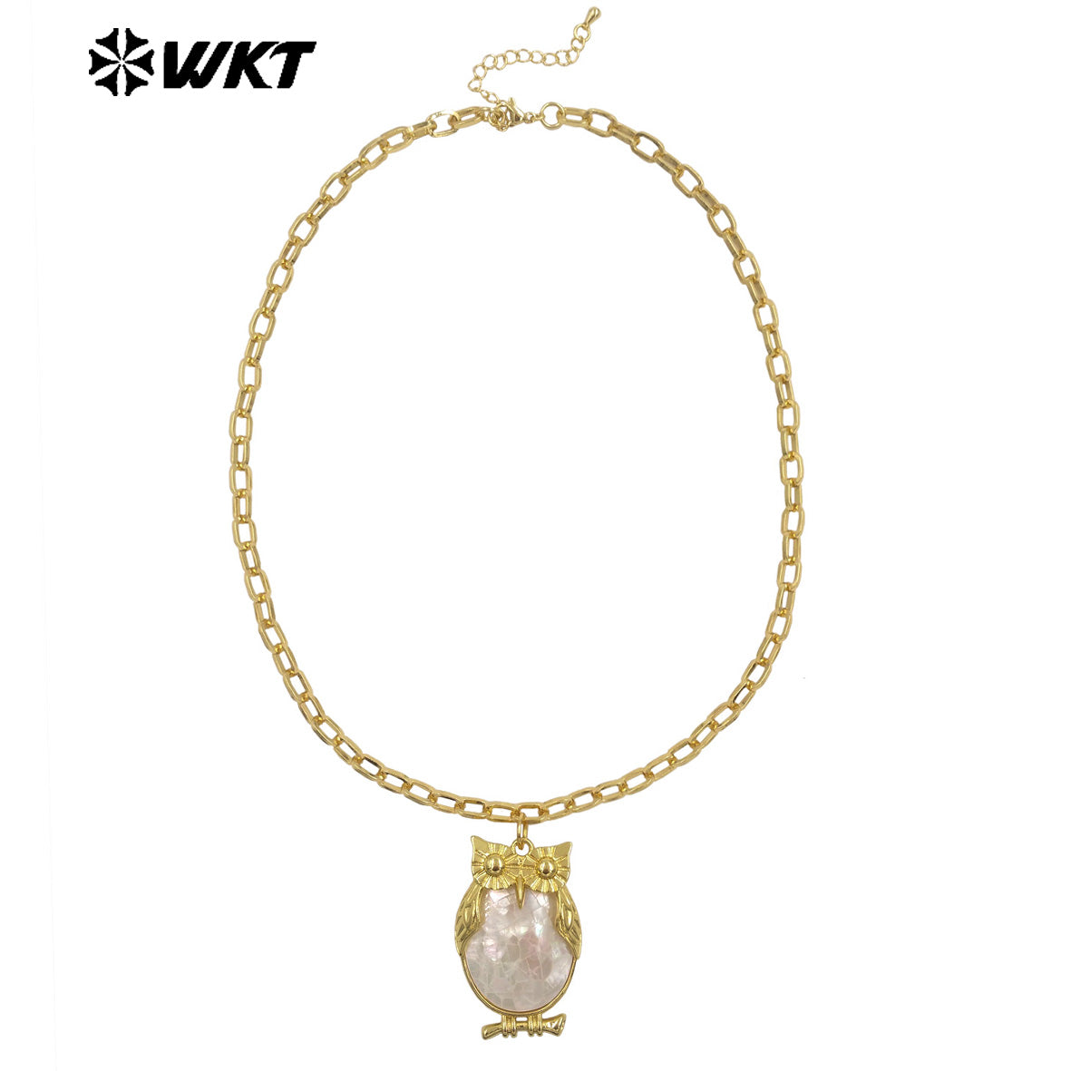 WT-JN337 Excellent Lovely Style Jewelry 18K Gold Plated Natural Shell Owl Shape Pendant Necklace For Trend Birthday Gift