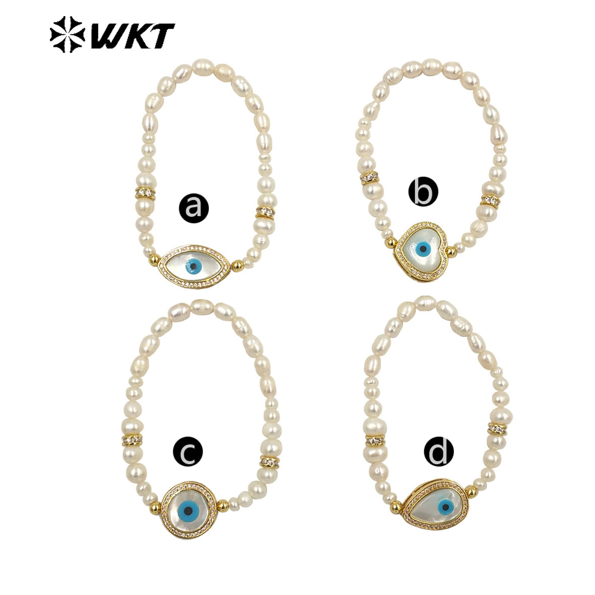 WT-MPB048 Delicate Pearl Bracelet Shell Diamond Eyes Decoration Various Shapes Pendants Bracelet