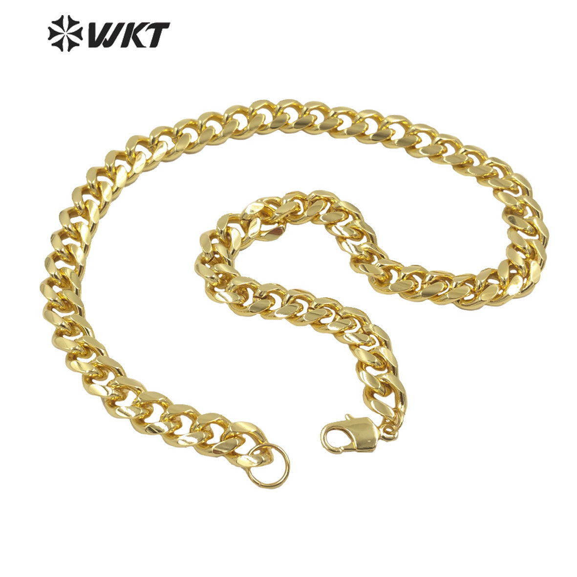 BFN015 WKT Newest Fashion 18k Real Gold Plated Alloy Metal Chain Necklace Big Chunky Faceted Finished Twisted Simple Chocker