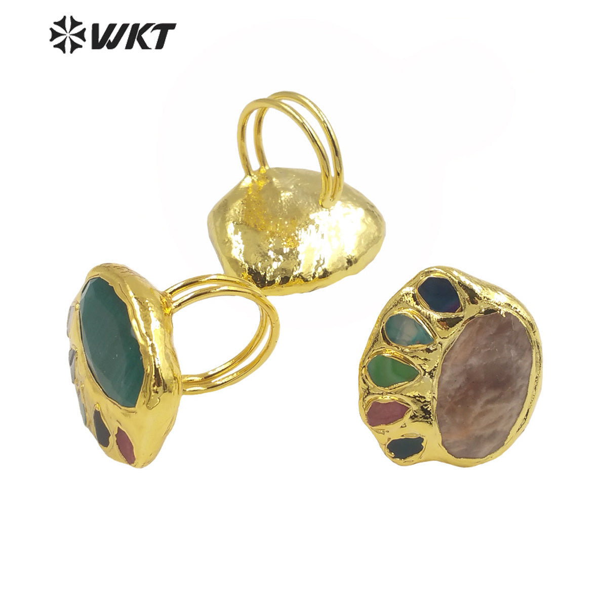 WT-R472 New Design Colorful Gemstone Ring With Pearl Charms Women Fashion Gold Plated Peacock Stone Ring Boho Charming Ring