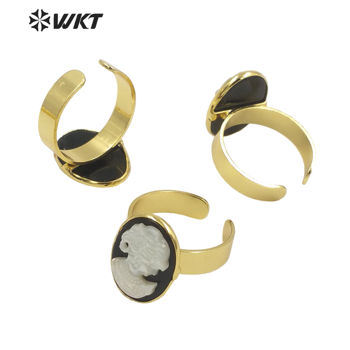 WKT-MPR032 French Pastoral Ring Exquisite and Elegant Black Agate Pearl Ring 18k Real Gold Plated Human Head Natural Pearl Ring