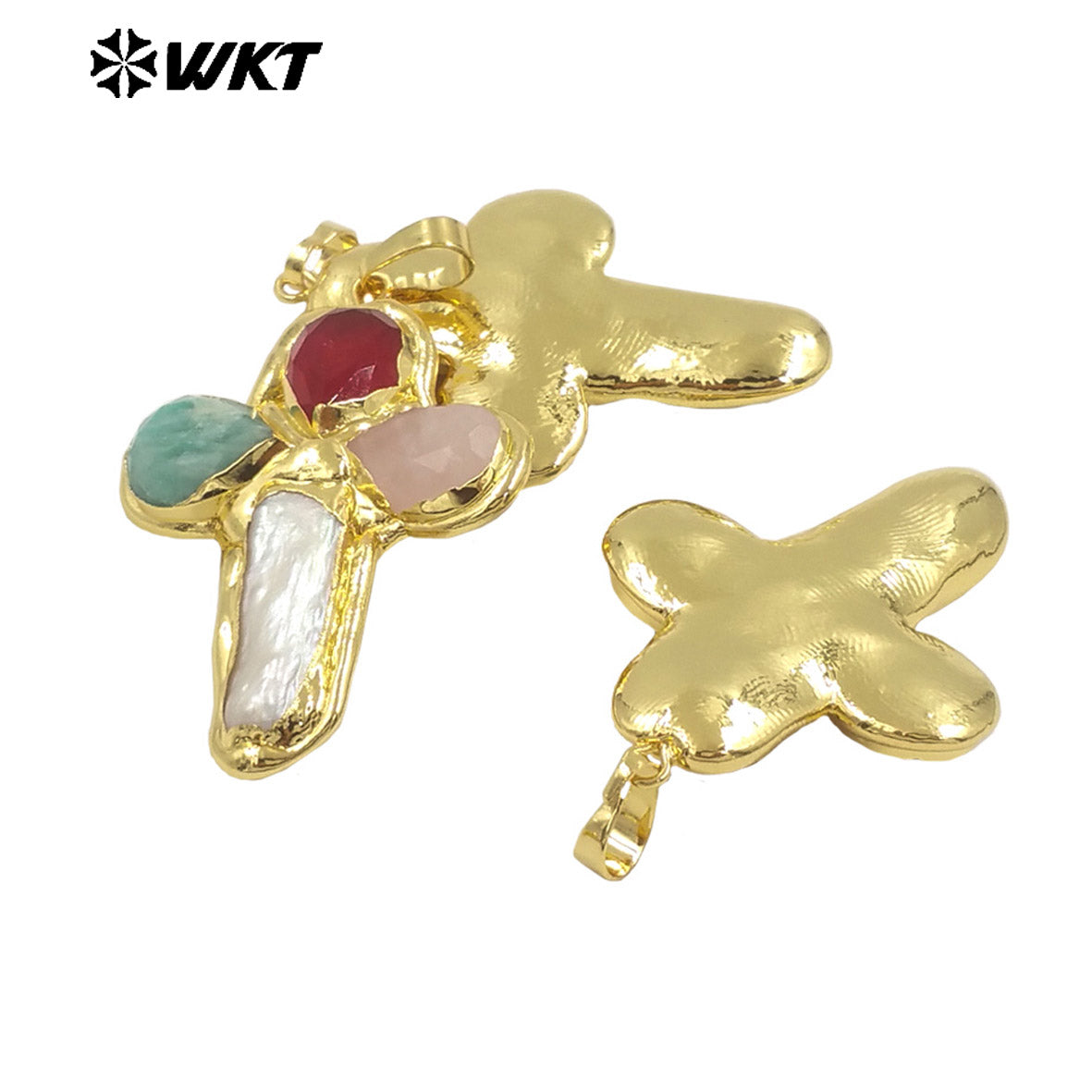 WT-JP382 Classic Cross Shape With Colored Natural Stone Pearl and 18k Gold Plated Pendant for Necklace Accessory