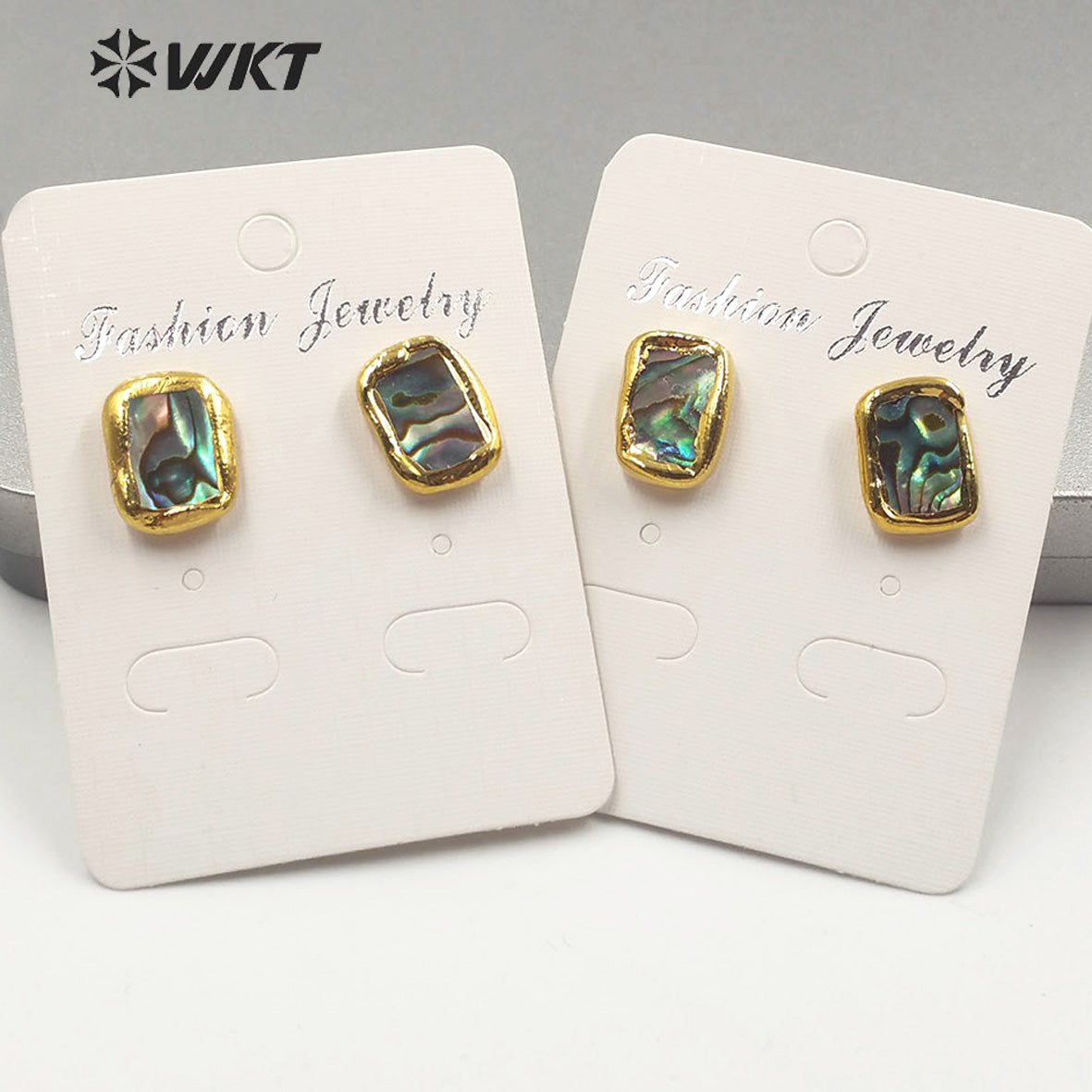 WT-E602 Hot Sale Long Rectangle Abalone Shell Studs Earring Gold Trim Fashion Lady Shell Studs Boho Style Abalone Studs