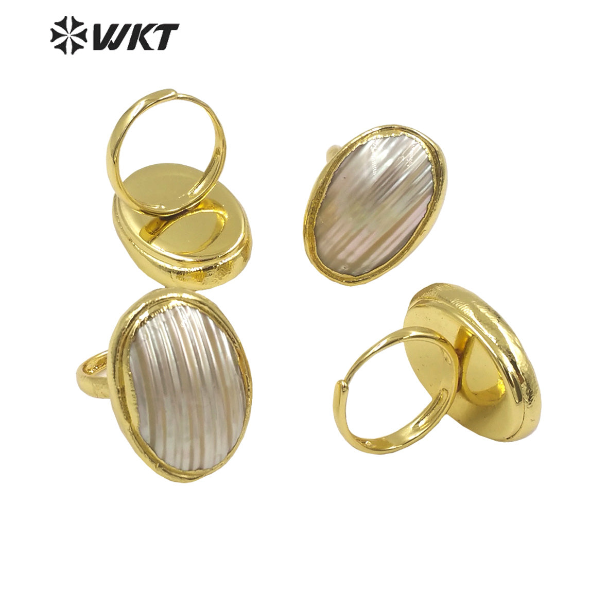 WT-MPR076 Fashion Gold Plated Resist Tarnishable Natural White Oval Mabe Women Ring for Anneversary Wedding Gift