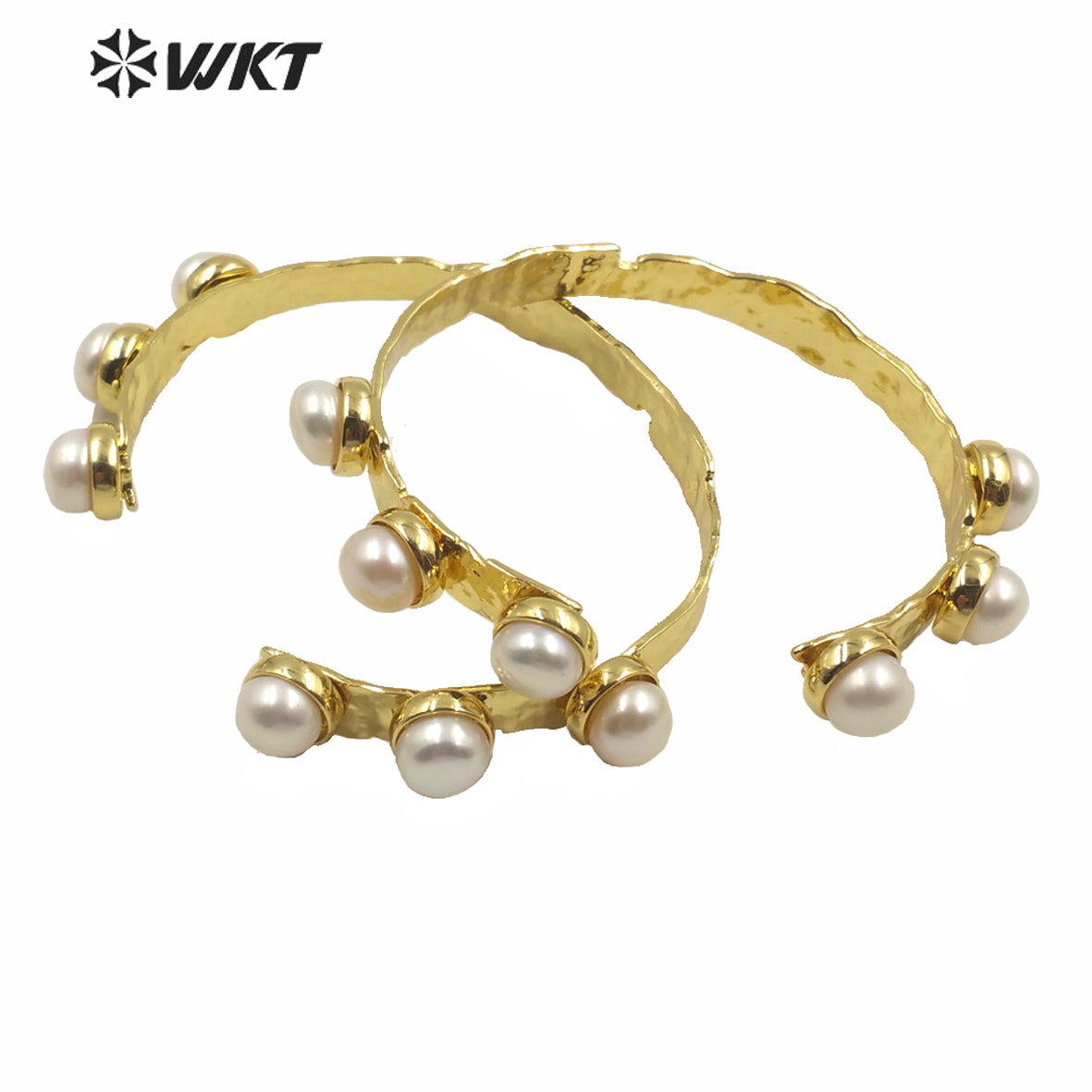 WT-MPB003 New Italy Designer Crown Shape Irregular Metal Pearl Bangle Women Fashion Tiny Gold Pearl Cuff Bangle As Gift